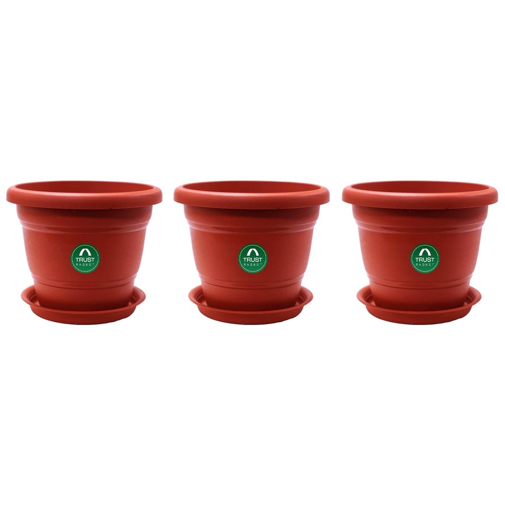 [T3720] Round Pot with Saucer (Set of 3, 6 inch)