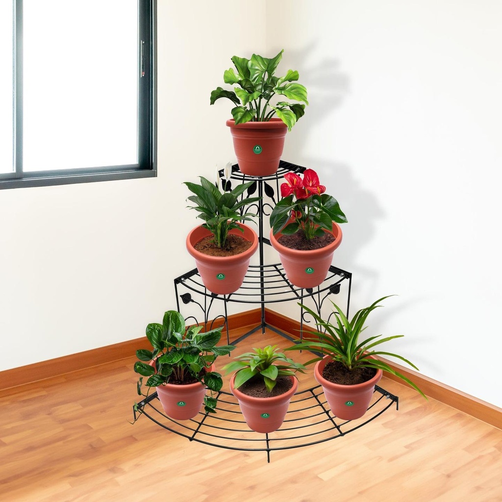 [T3743] TrustBasket Corner Stand Stair-Step Style flower pot stand for Garden Balcony Indoor Outdoor (Black)