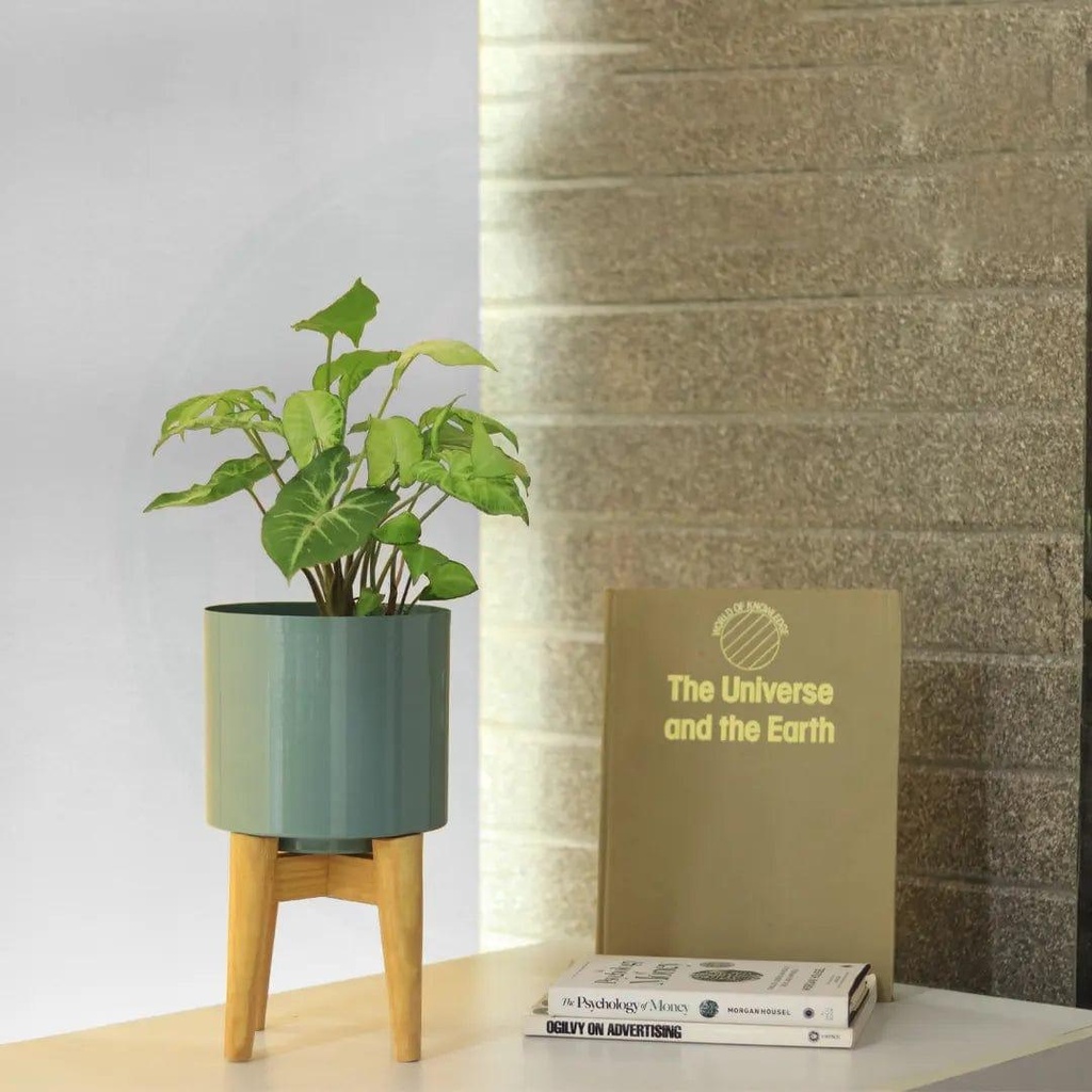[T3365] Coral Mid Century Stand with Pot