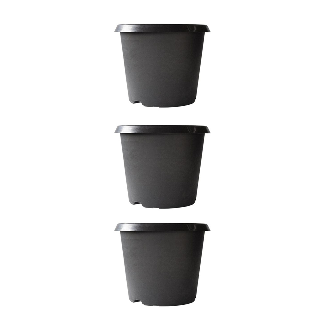 [T3119] Bhuvi Round plastic pots 16 (Black, Set of 3)