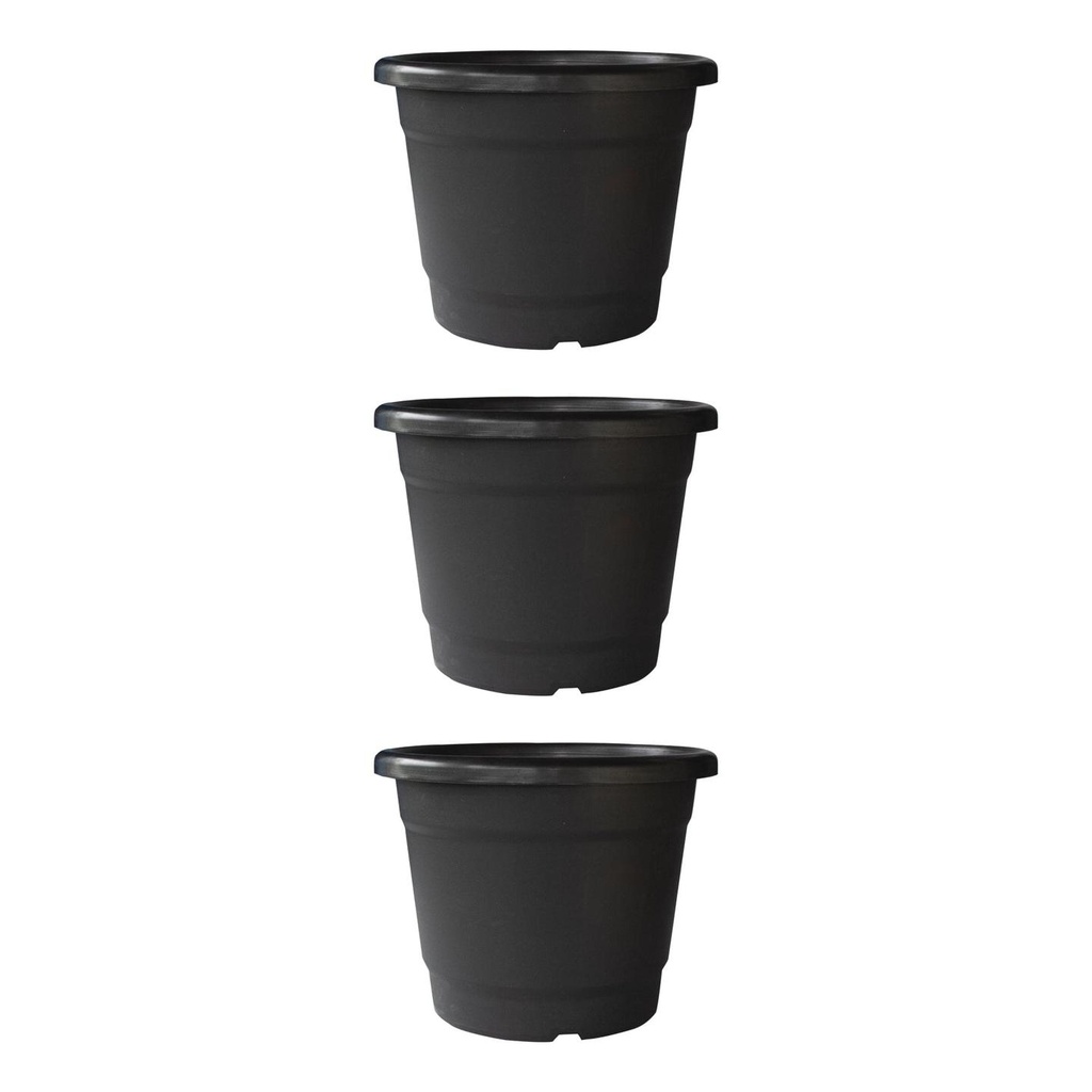[T3137] Bhuvi Round plastic pot 10 (Black, Set of 3)