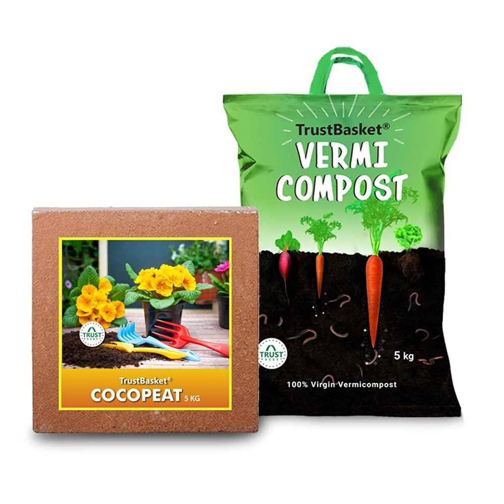 [T3020] TrustBasket Organic Manure Combo of Vermicompost 5kg and Cocopeat 5kg for All Type Plants