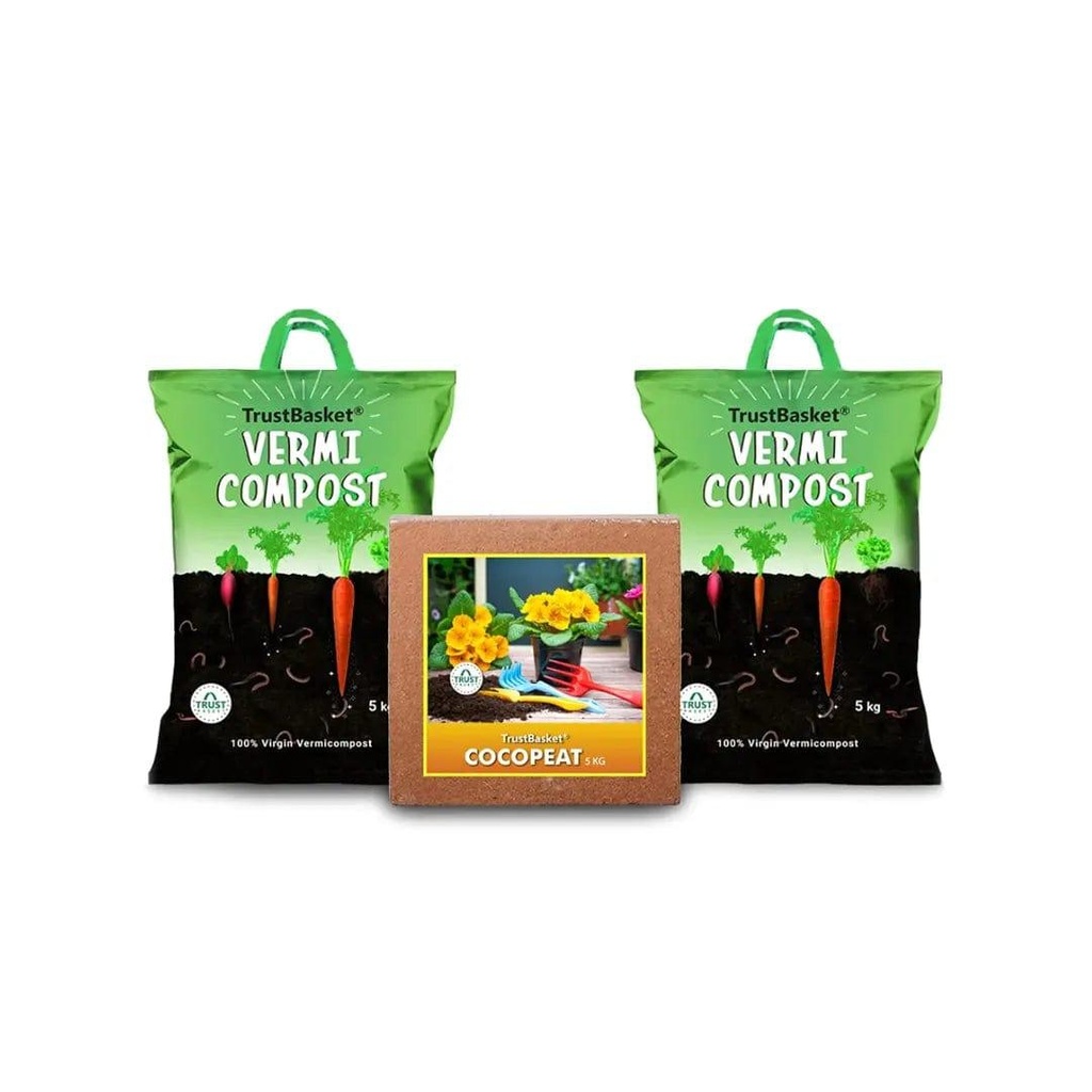 [T3019] TrustBasket Organic Manure Combo of Vermicompost 10kg and Cocopeat 5kg for All Type Plants