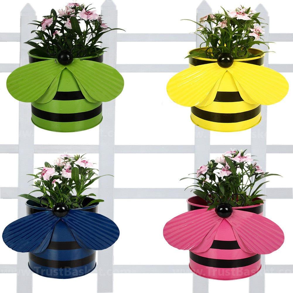 [MT0003-MT0005-MT0006-MT0004-GK] Set of 4 - Bee planters Green,Yellow,Blue and Pink