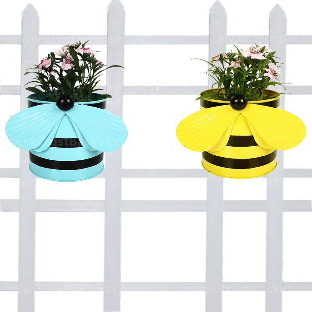 [MT0002-MT0005-46] Bee planters (Yellow and Teal) - Set of 2