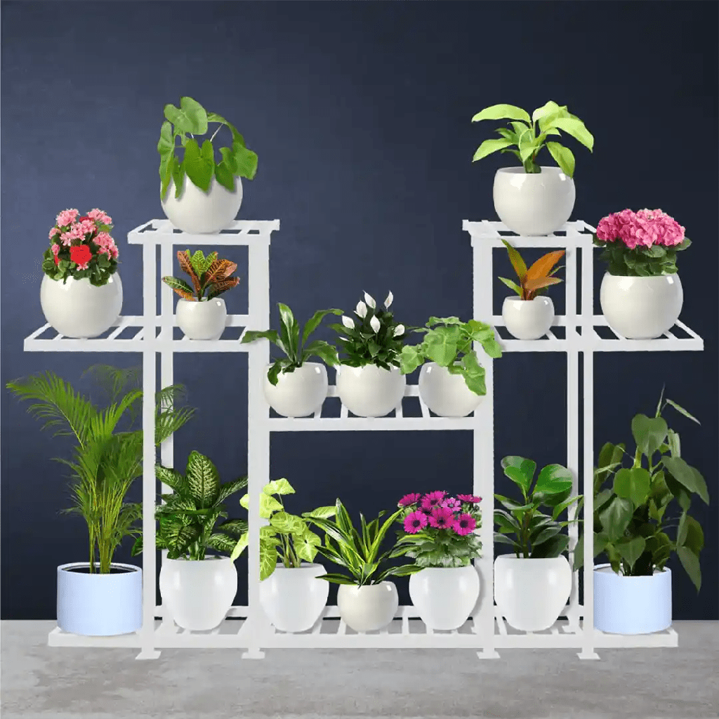 [T2814] Aster Planter Stand- Multiple Pot Stand Indoor/Outdoor, Multipurpose Stand, Racks, Planter Stand (White)