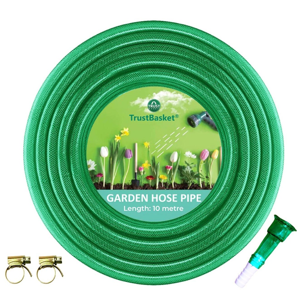 [T2573] Heavy Duty Water PVC Braided Hose Pipe (Size : 1/2 inch) for Garden, Car Wash, Floor Clean, Pet Bath - Easy to Connect (10 Meter)