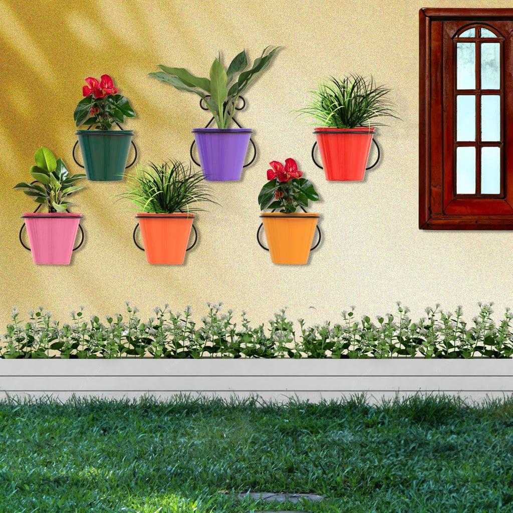 [T2556] Rainbow Wall Mounting Planters with Stands (Set of 6)-Wall Hanging Pot Stand,Indoor /Outdoor Use,Home Decor Garden Decor,Balcony Hanging,Office use with Multicolor Pots
