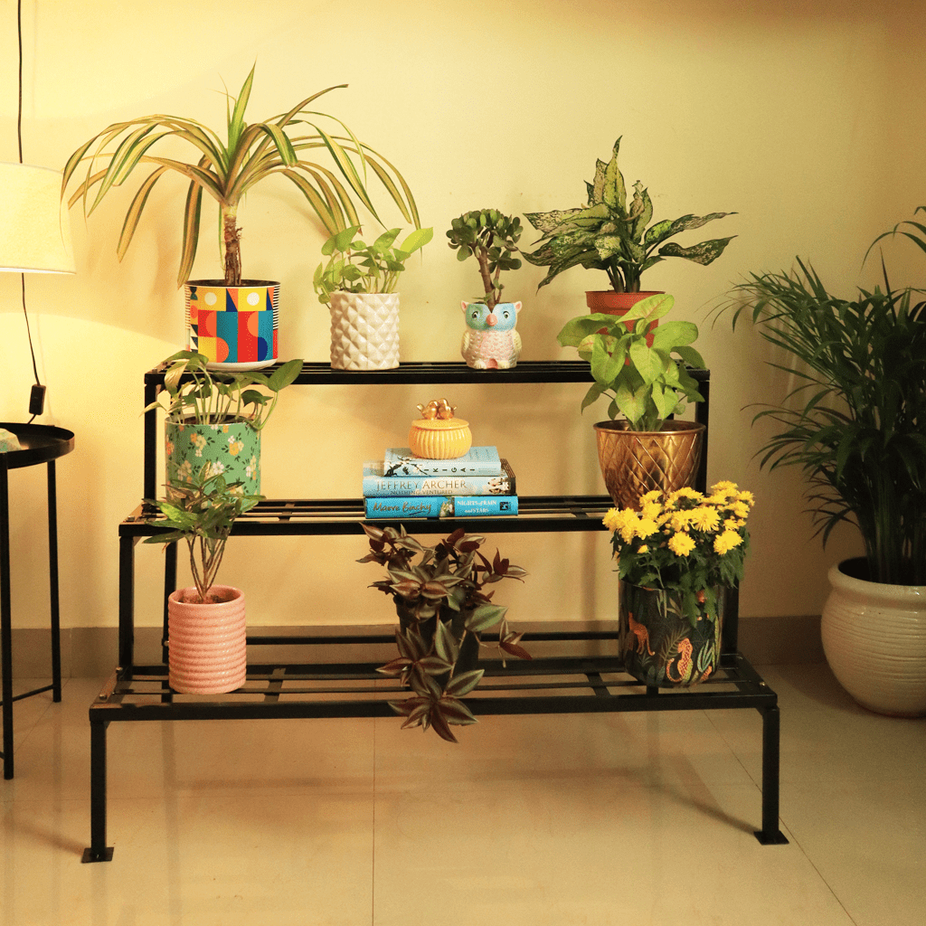 [T2580] 3 Step Planter Stand for Multiple Plants and Pots Stand, Indoor Shelf Holder Rack, Gardening Stand, Indoor/Outdoor (Black)