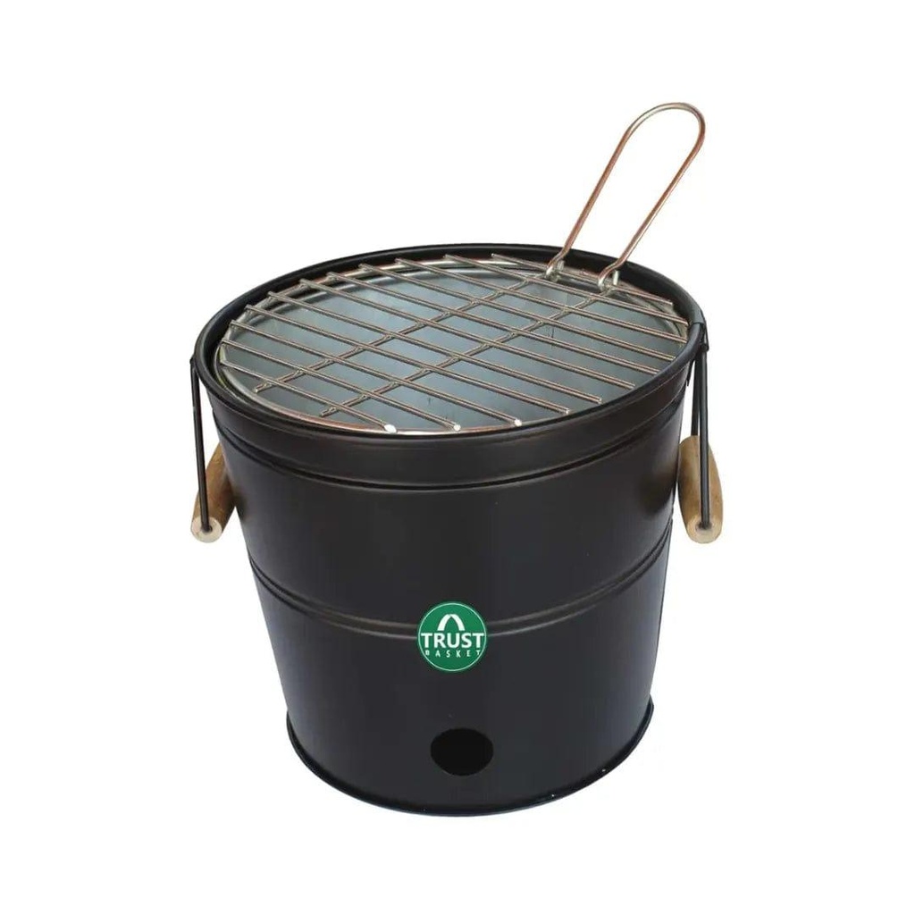 [T2511] TrustBasket Portable Barbeque Bucket Round Portable Charcoal BBQ Barbeque for Indoor/Outdoor and Multiuse (Black)
