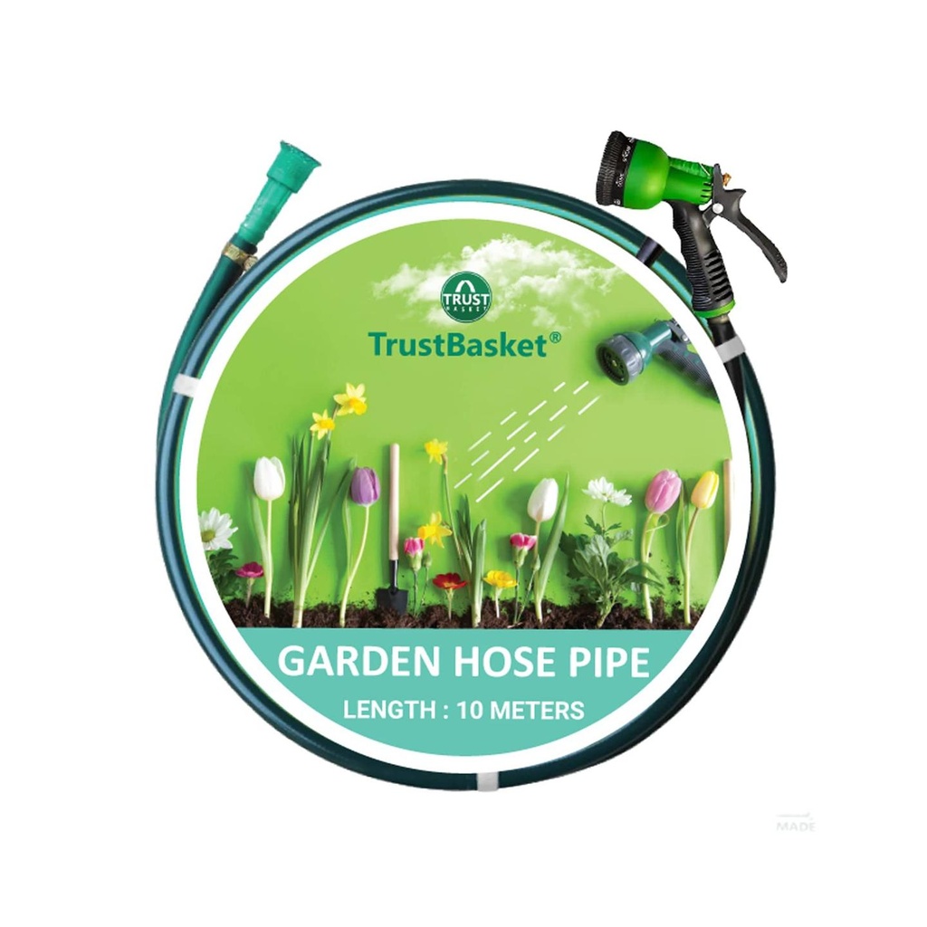 [T2379] Heavy Duty Water Hose Pipe (Size : 1/2 inch) with 5 Mode Sprayer Nozzle for Garden, Car Wash, Floor Clean, Pet Bath - Easy to Connect (10 mtrs with Spray Gun)