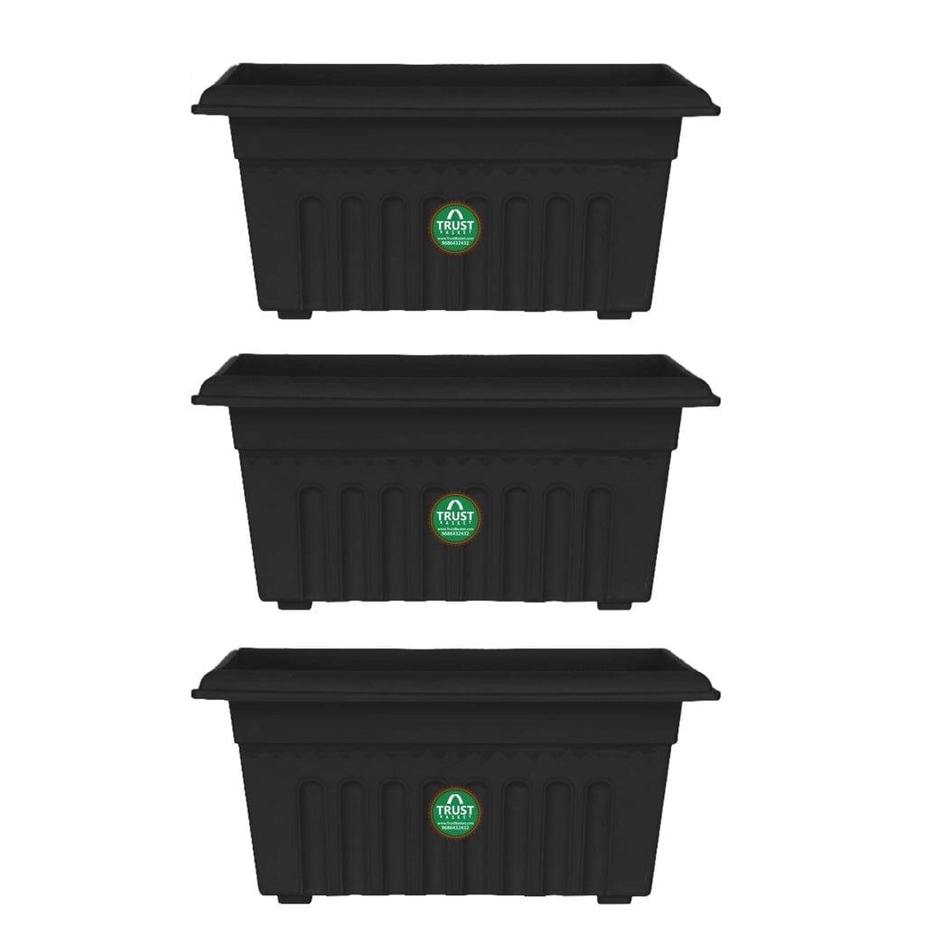 [T1750] UV Treated Rectangular Plastic Planter (10 inches) (Black, Set of 3)