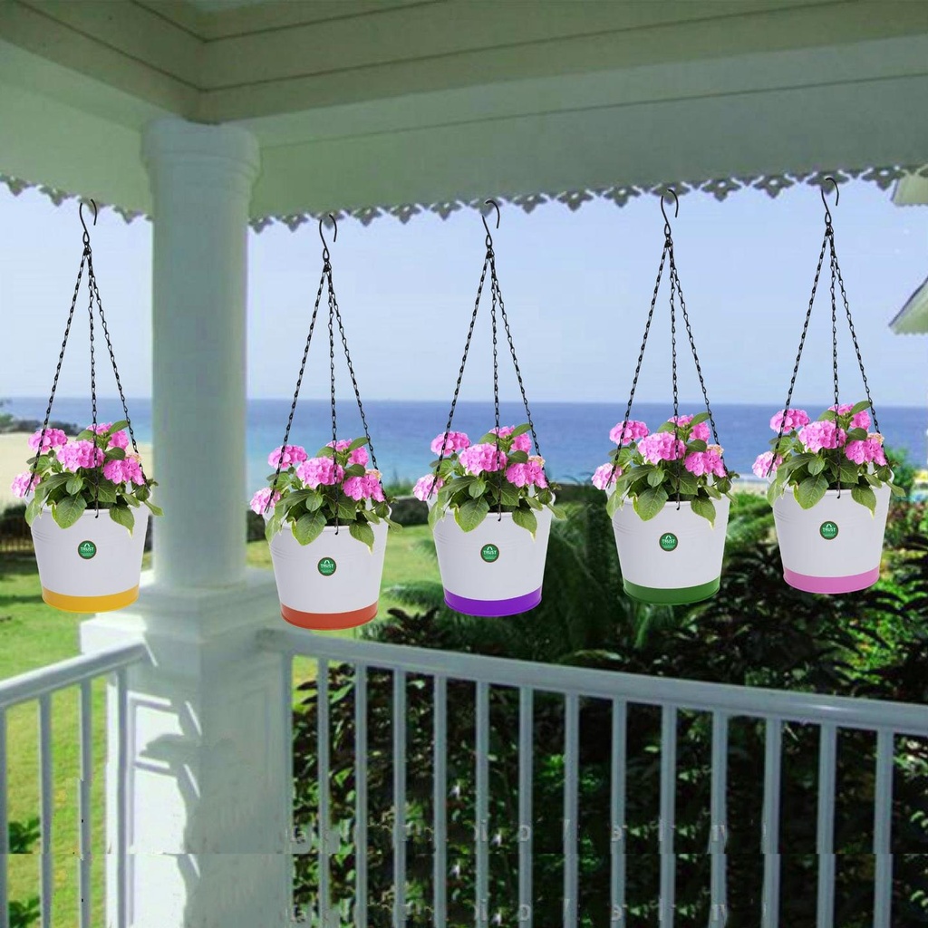 [T1534] Crown Hanging Flower Pots/Planters- Set of 5 (Green, Orange, Pink, Purple, Yellow)