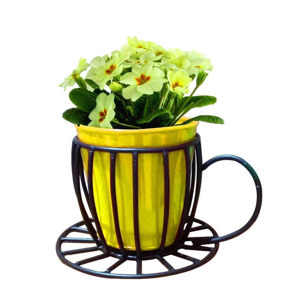 [T1334] Coffee Cup Table Top Pot With Holder (Yellow)