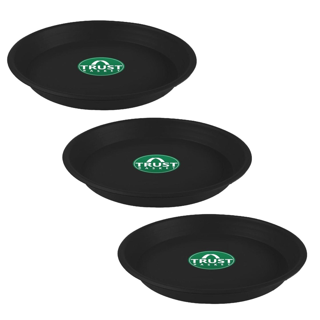 [T1636] TrustBasket UV Treated 10.4 Inch Round Bottom Tray(Plates/Saucer) Suitable for 16 Inch Round Plastic Pot (Black, Set of 3)