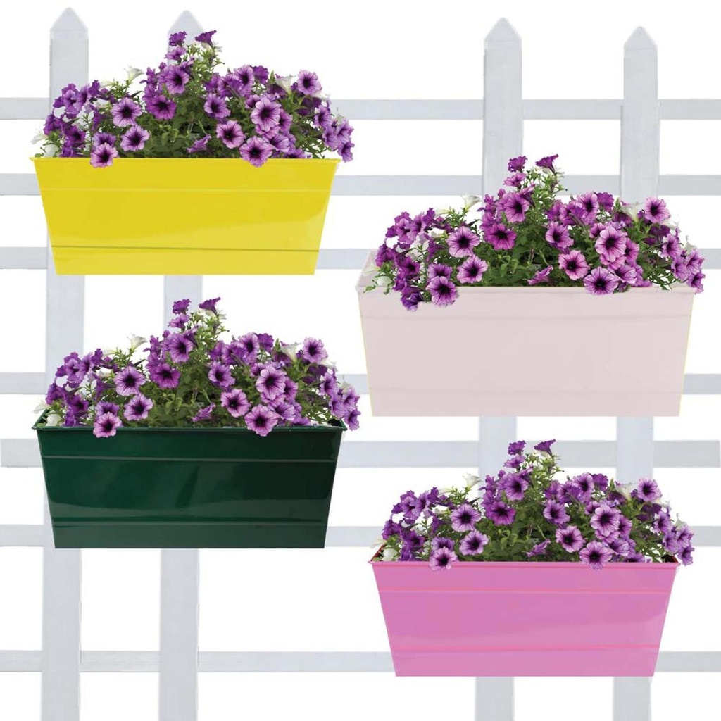 [T1324] Rectangular Railing Planters (Yellow, Ivory, Green, Magenta )12 Inch - Set of 4