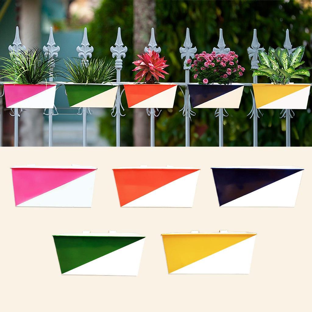 [T1325] Twin Colored Diagonal Balcony Railing Garden Flower Pots/Planters (Yellow, Pink, Orange, Green and Blue) - Set of 5