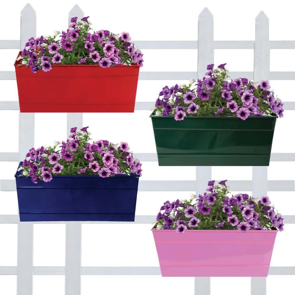 Rectangular Railing Planters (Red, Green, Blue, Magenta ) 12 Inch - Set of 4