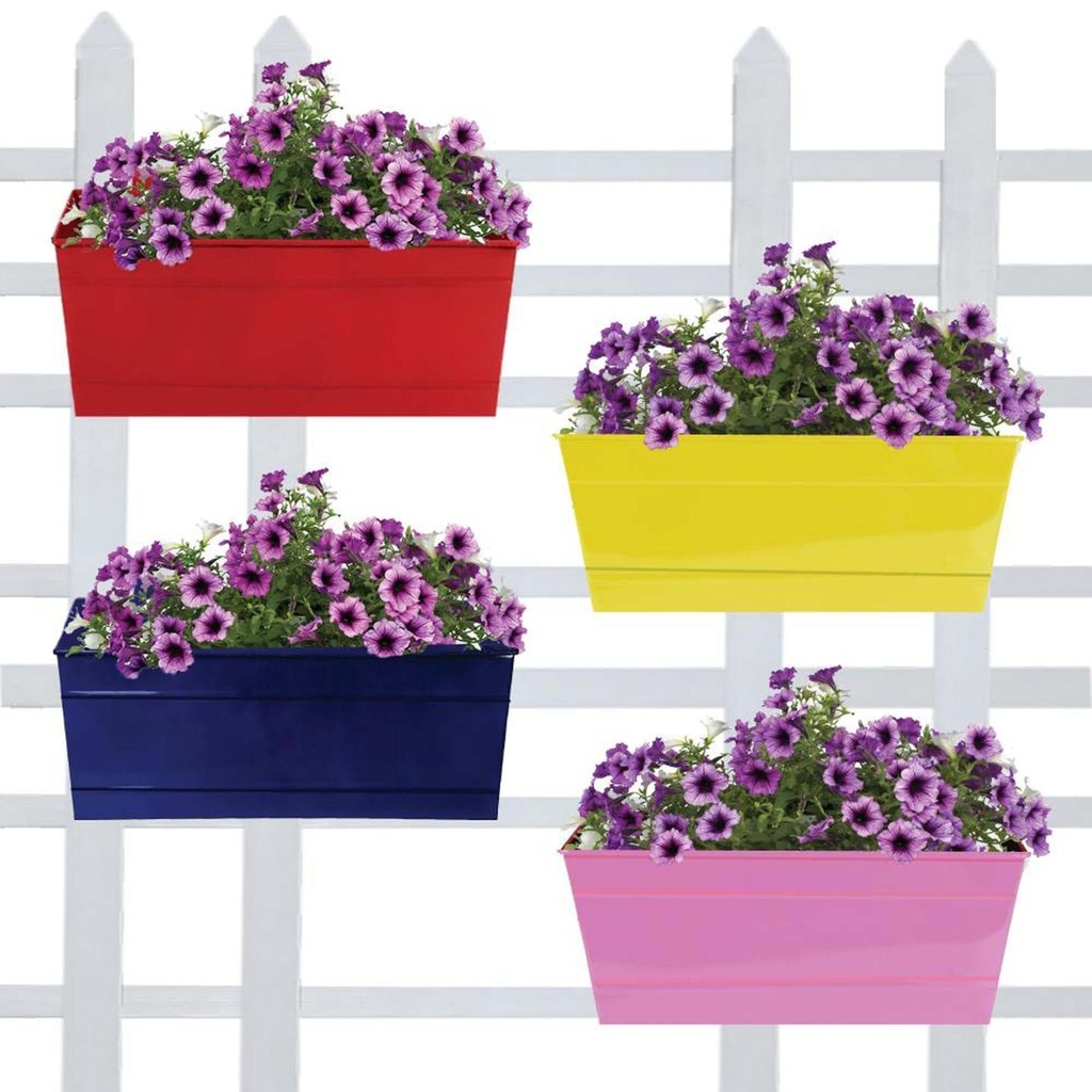 [T1316] Rectangular Railing Planter (Red, Yellow, Blue And Magenta )12 Inch - Set of 4