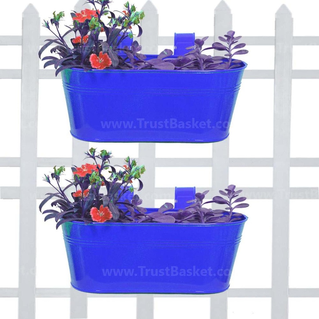Oval Railing Planter Dark Blue - Set of 2