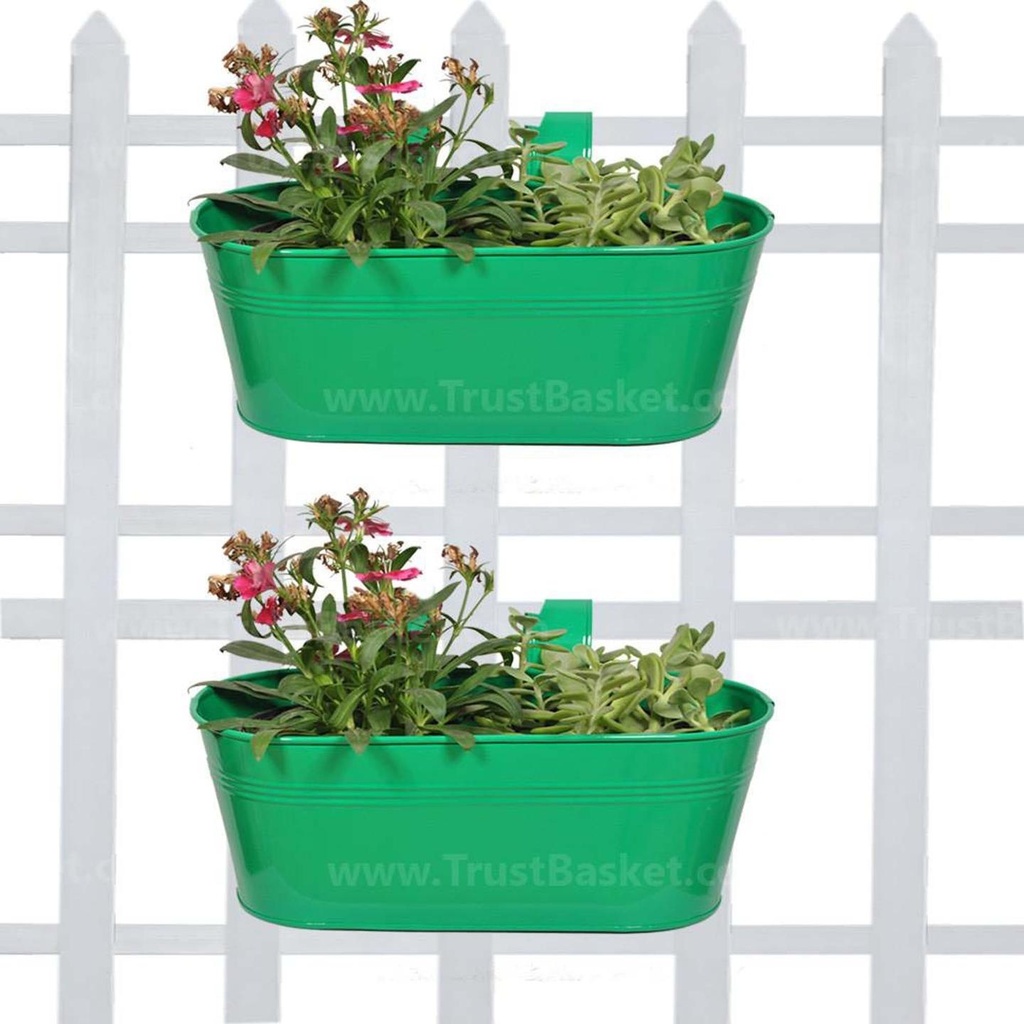 [MT0014-MT0014-53] Oval Railing Planter Dark Green - Set of 2