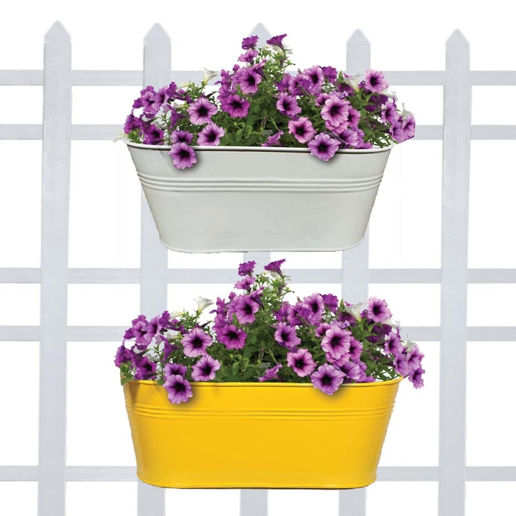 [MT0011-MT0015-53] Oval Railing Planter  Ivory and Yellow - Set of 2