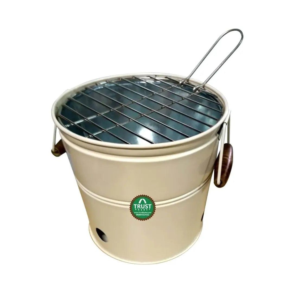 [T1279] TrustBasket Portable Barbeque Bucket Round Portable Charcoal BBQ Barbeque for Indoor/Outdoor and Multiuse (Ivory)