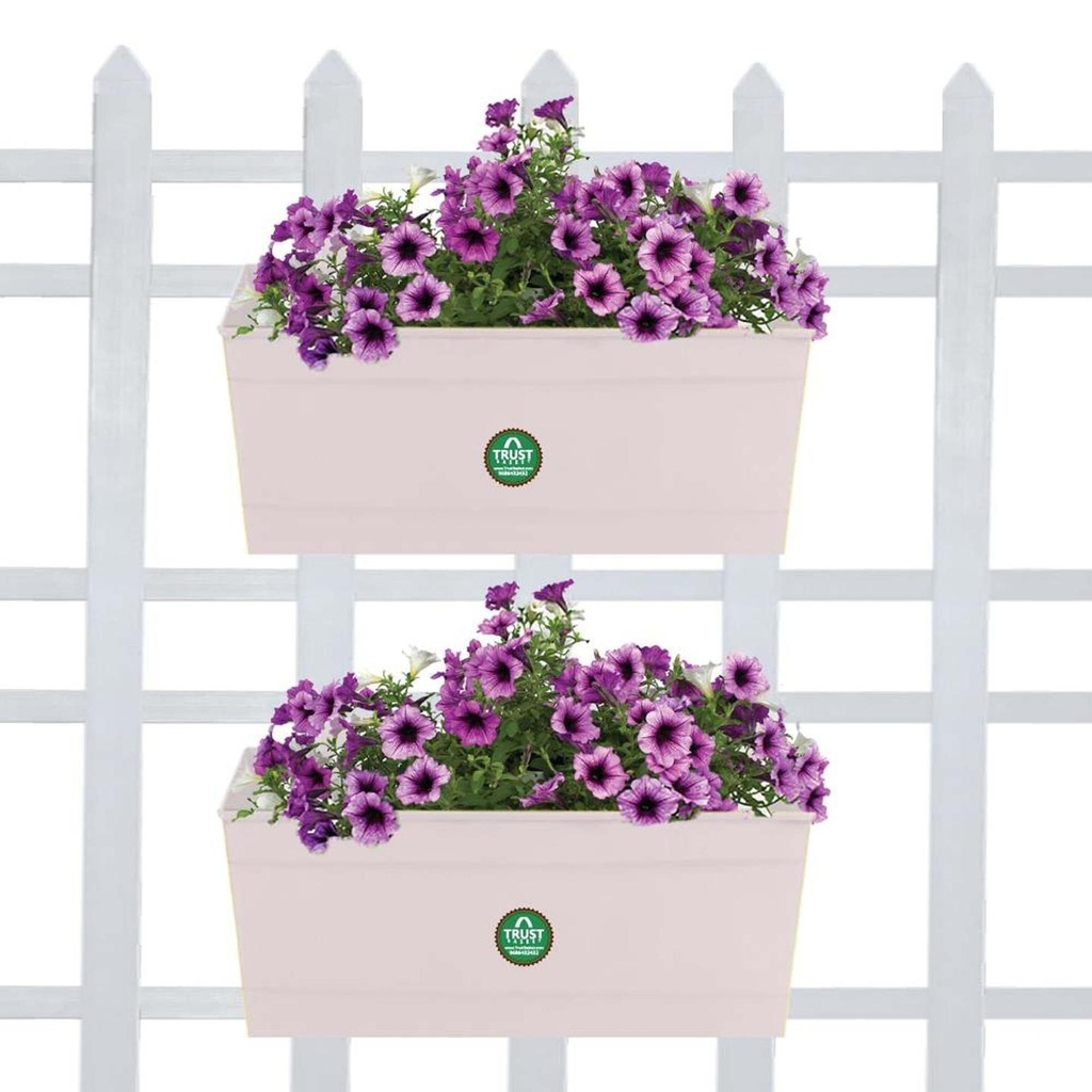 TrustBasket Set of 2 - Rectangular Railing Planter - Ivory (12 Inch)