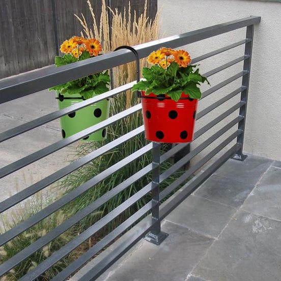 Railing Mountable Hanger with Green and Red Dotted Round Planter