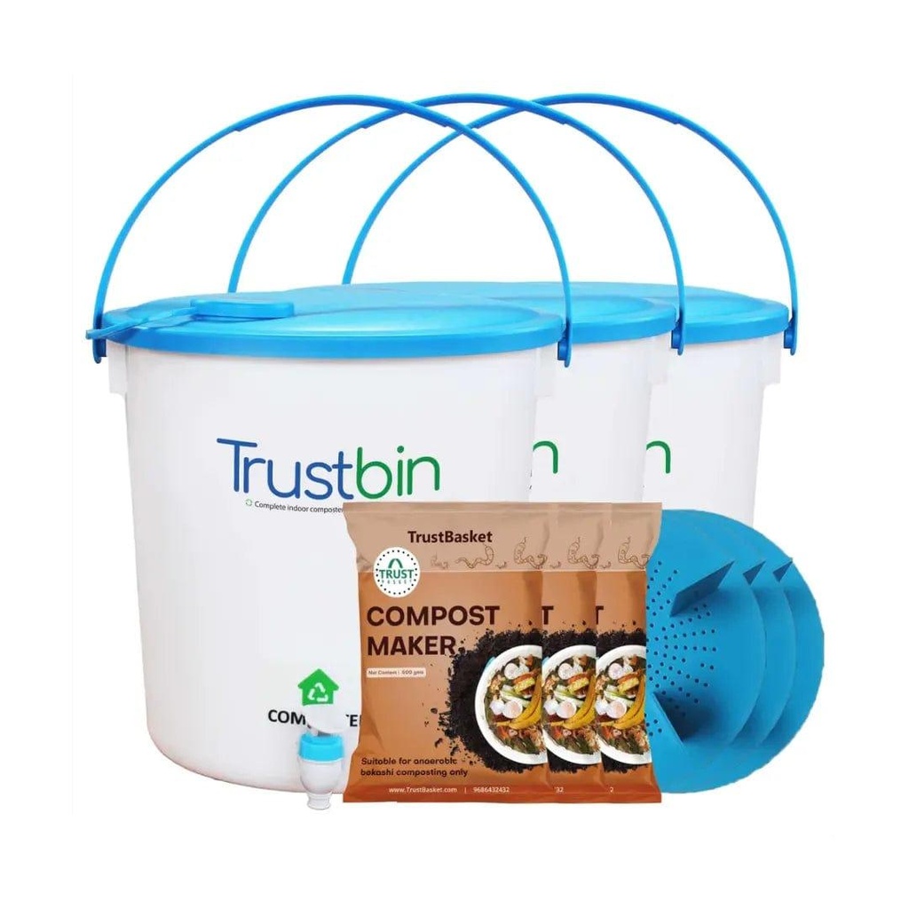 [CM1002] TrustBin - Indoor composter kit for a family of 4 members (Set of three 14ltrs bins)