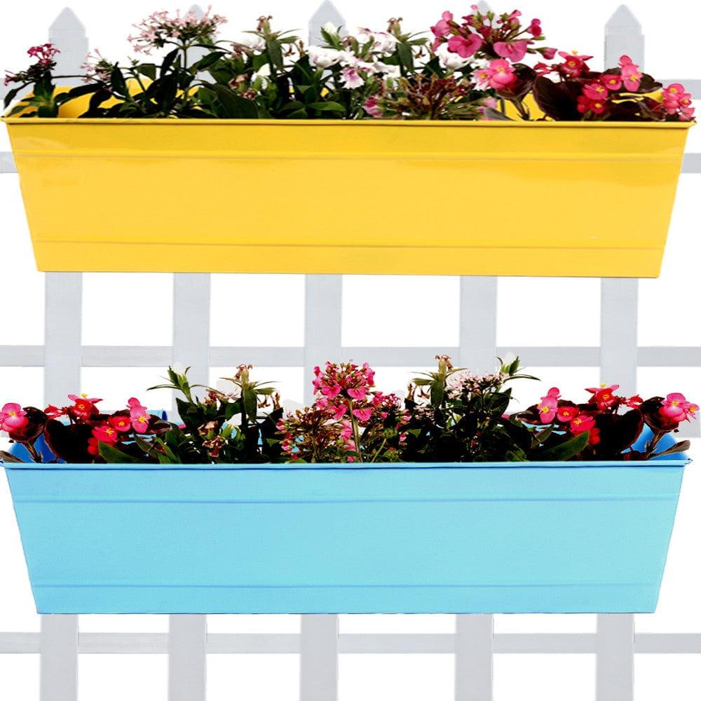 Rectangular Railing Planter - Yellow and Teal (23 Inch) - Set of 2
