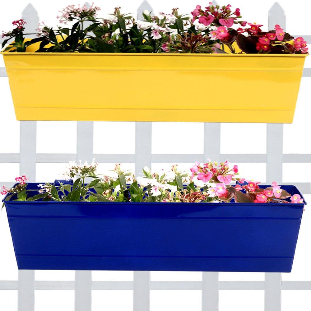 Rectangular Railing Planter - Yellow and Blue (23 Inch) - Set of 2