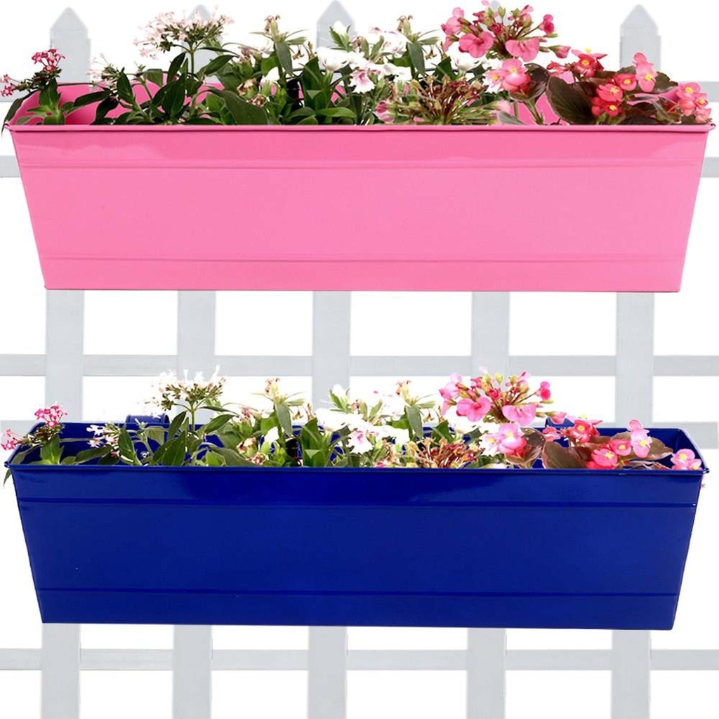 [MT2021-MT2025] Rectangular Railing Planter -Magenta and Blue (23 Inch) - Set Of 2