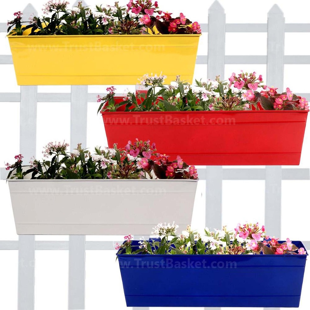 [MT2018-MT2016-MT2015-MT2019] Rectangular Railing Planter -Yellow, Red, Ivory and Blue (18 Inch) - Set of 4