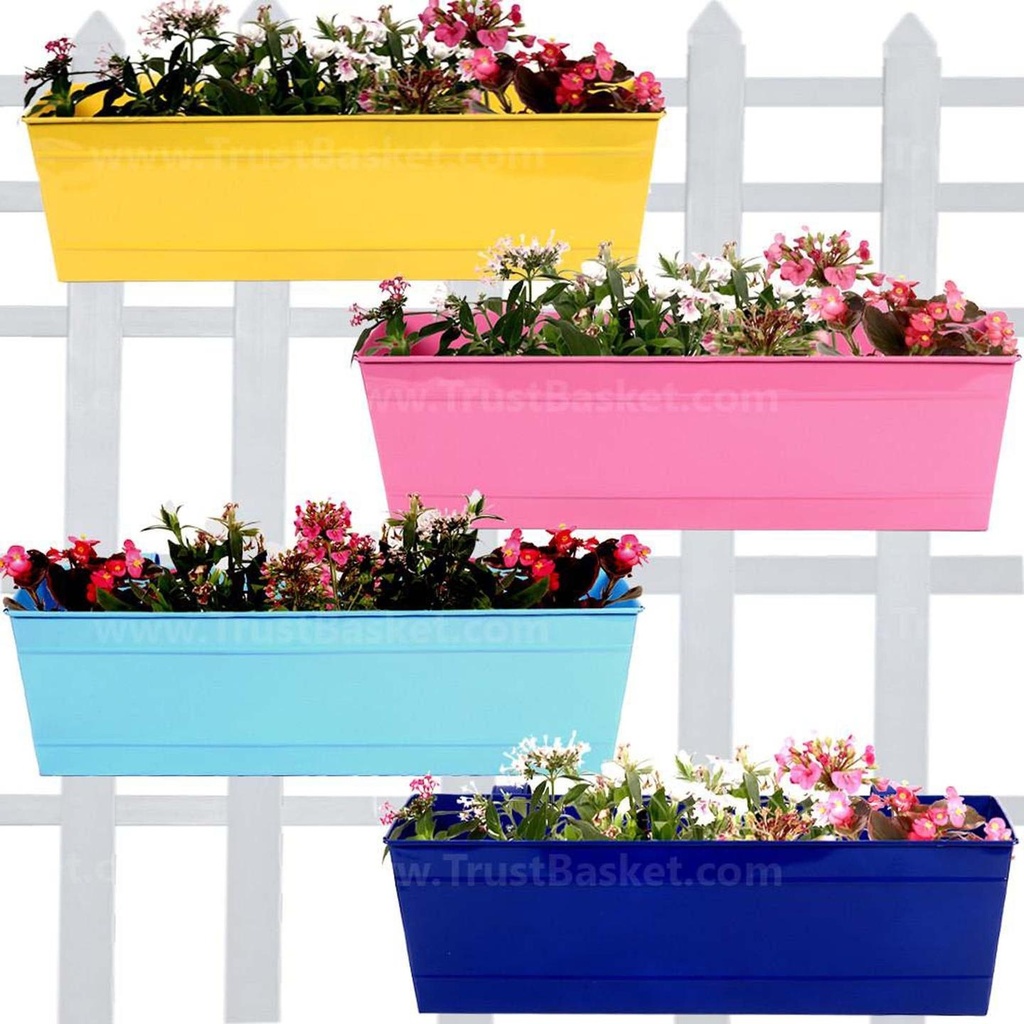 Rectangular Railing Planter -Yellow, Blue,Teal And Magenta (18 Inch) - Set of 4