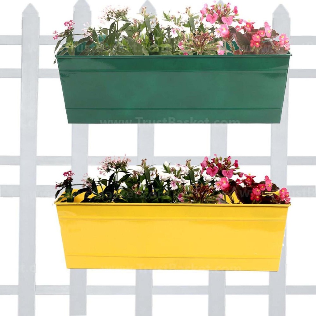[MT2018-MT2013] Rectangular Railing Planters Green and Yellow (18 Inch) - Set of 2
