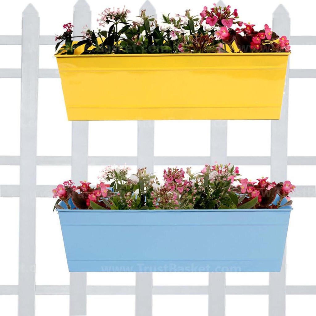 [MT2018-MT2017] Rectangular Railing Planter Yellow and Teal (18 Inch) - Set of 2