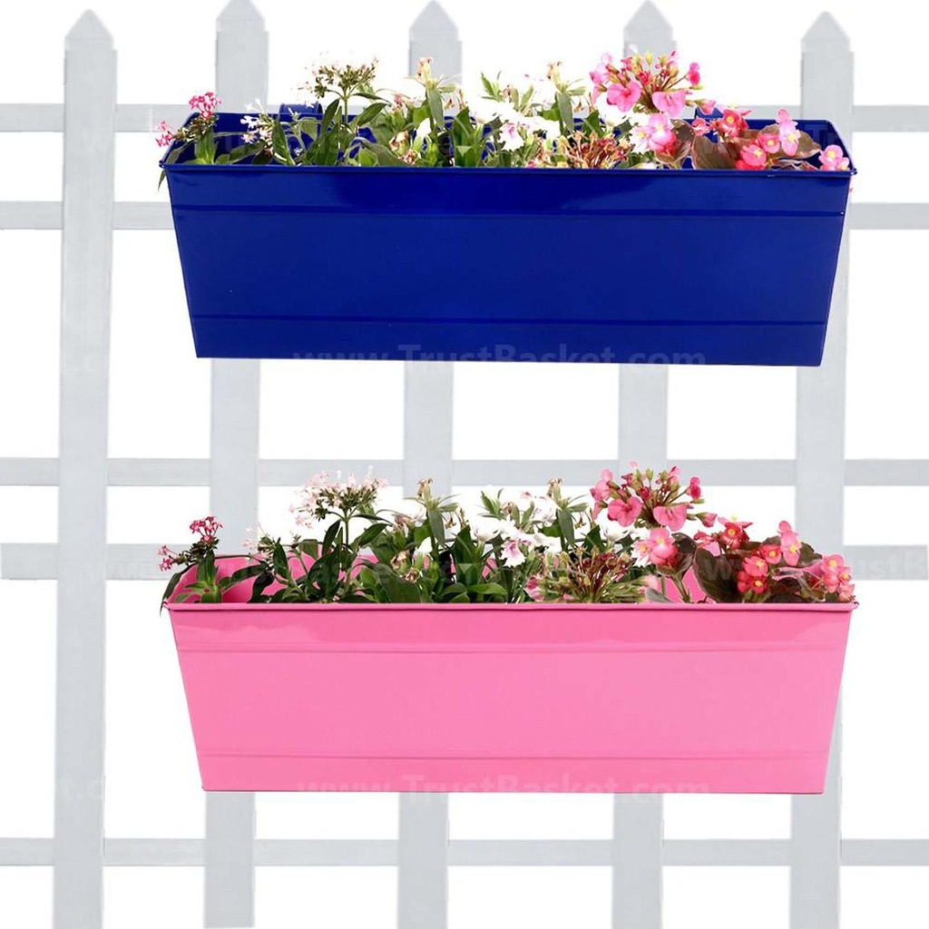 Rectangular Railing Planter Blue And Magenta (18 Inch) - Set of 2