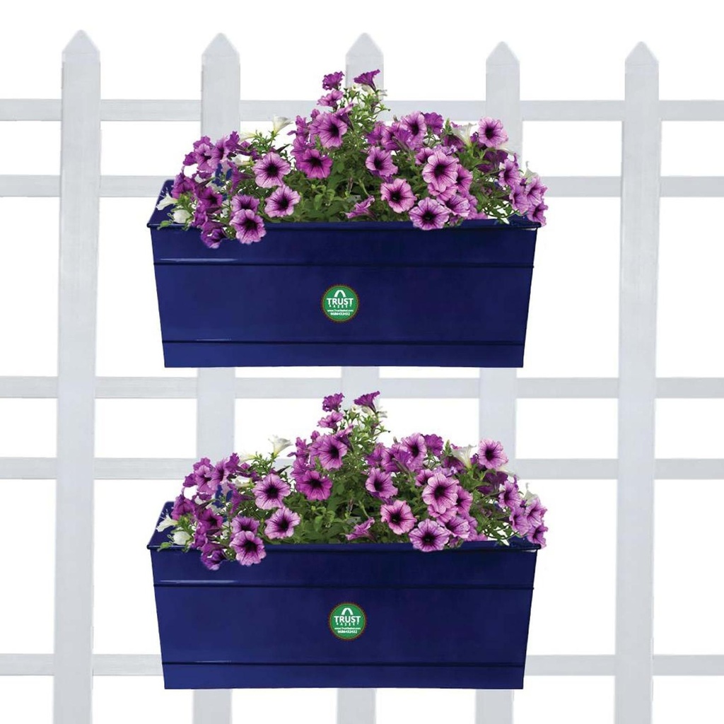 [MT2012-MT2012] Rectangular Railing Planter - Dark Blue (12 Inch) - Set of 2