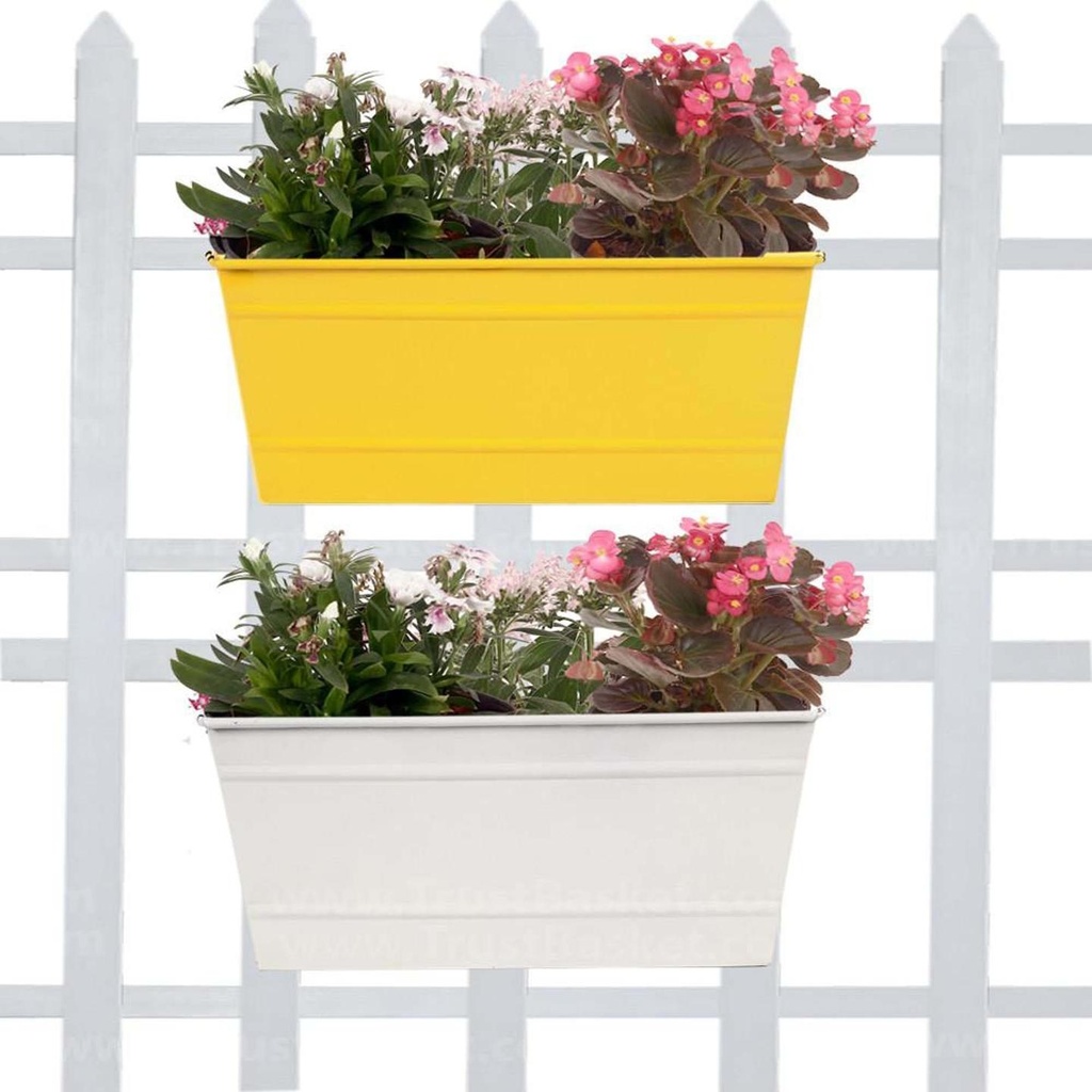 [MT2011-MT2008] Rectangular Railing Planter - Yellow and Ivory(12 Inch) - Set of 2