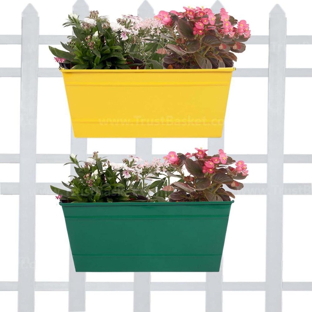 [MT2011-MT2006] Rectangular Railing Planter - Yellow and Green (12 Inch) - Set of 2