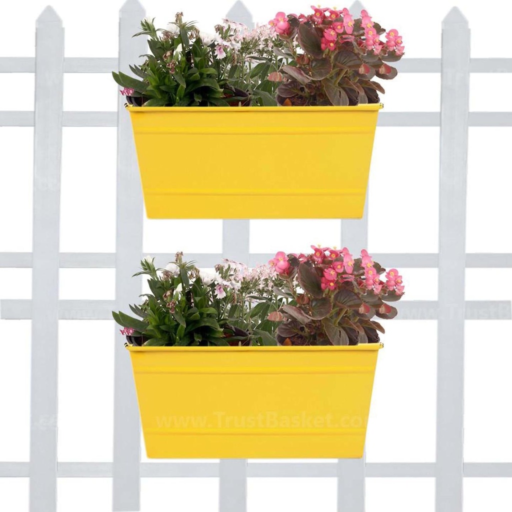 [MT2011-MT2011] Rectangular Railing Planter - Yellow  (12 Inch) - Set of 2