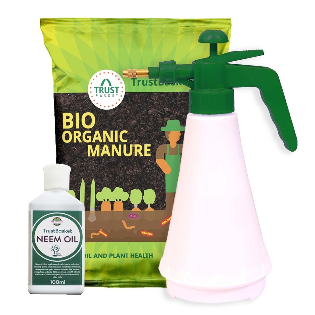 [FERT0004] Plants Maintenance Kit (Neem Oil 100 ml,1 kg Bio Organic Manure,1ltr Pressure Sprayer)