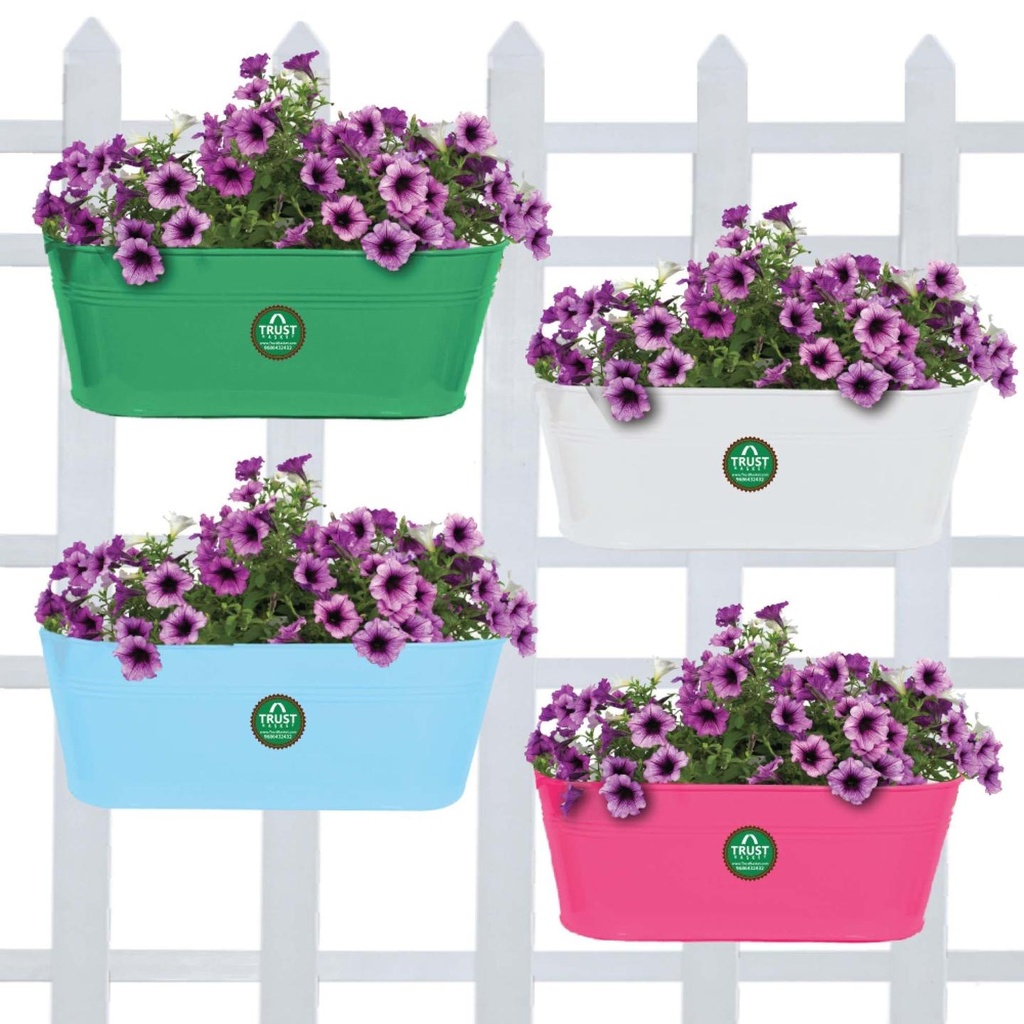 [MT0014-MT0015-MT0009-MT0010-110] Oval Railing Planters - (Ivory,Green,Teal,Magenta) - Set of 4
