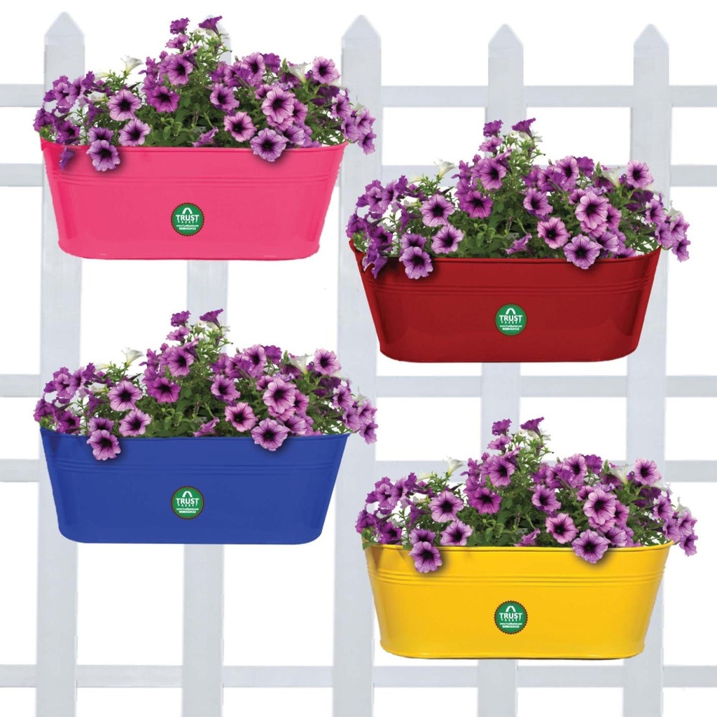 [MT0012-MT0011-MT0010-MT0013-110] Oval railing planters (Magenta, Blue, Red and Yellow) - Set of 4