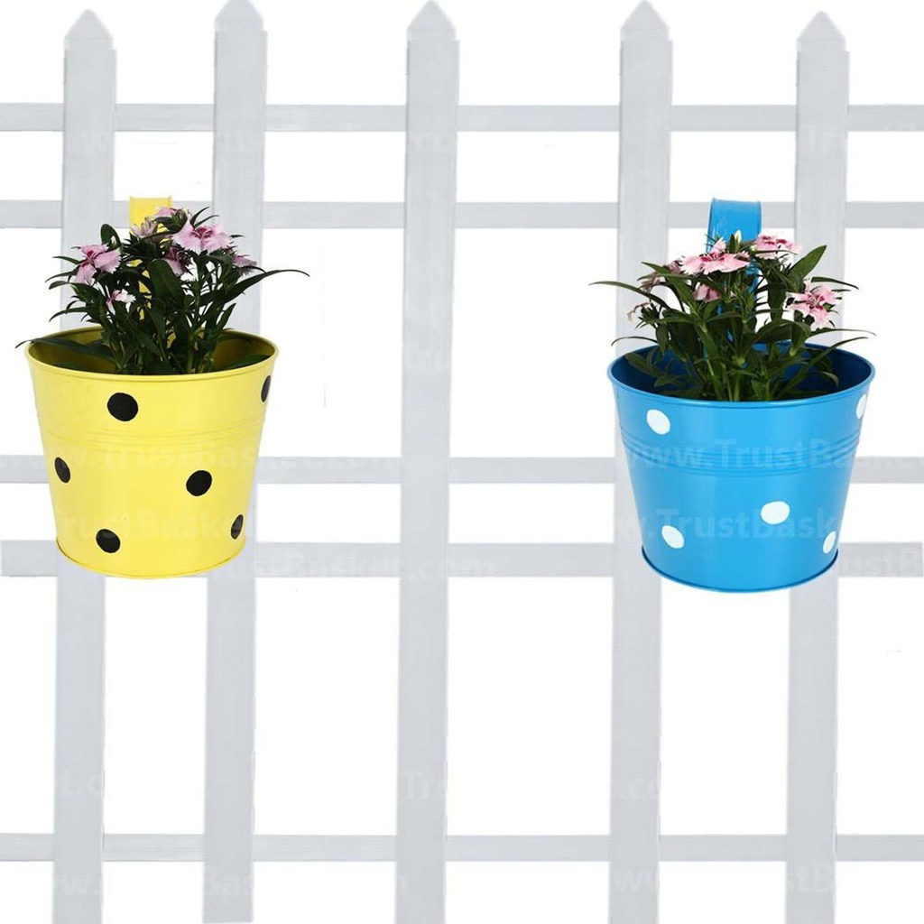 [MT0016-MT0018-46] Single Railing Planter (Set Of 2) - Blue & Yellow