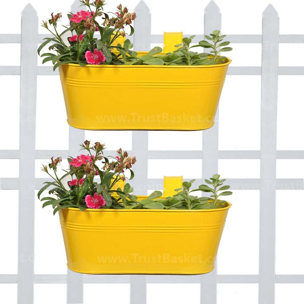 [MT0011-MT0011-53] Oval Railing Planter Yellow - Set of 2