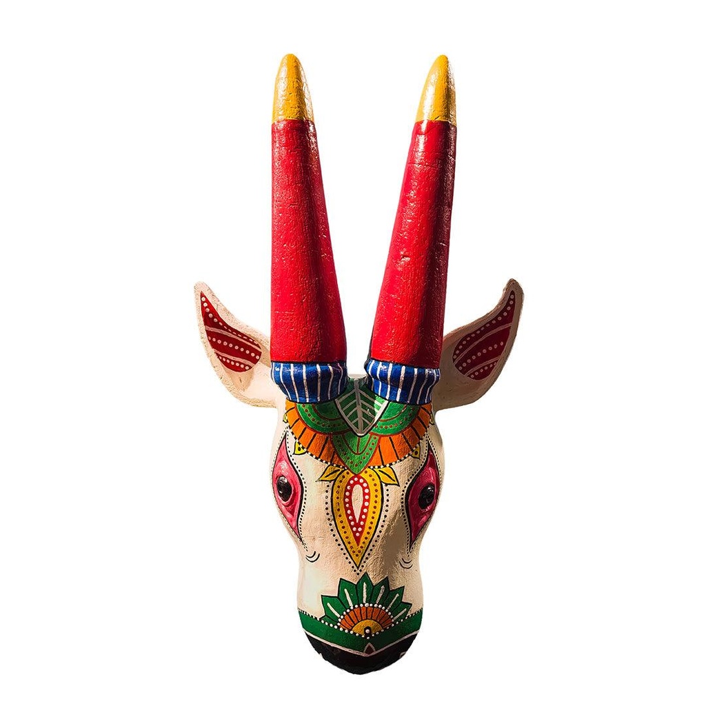 Colourful hand-painted White Bull head wall art
