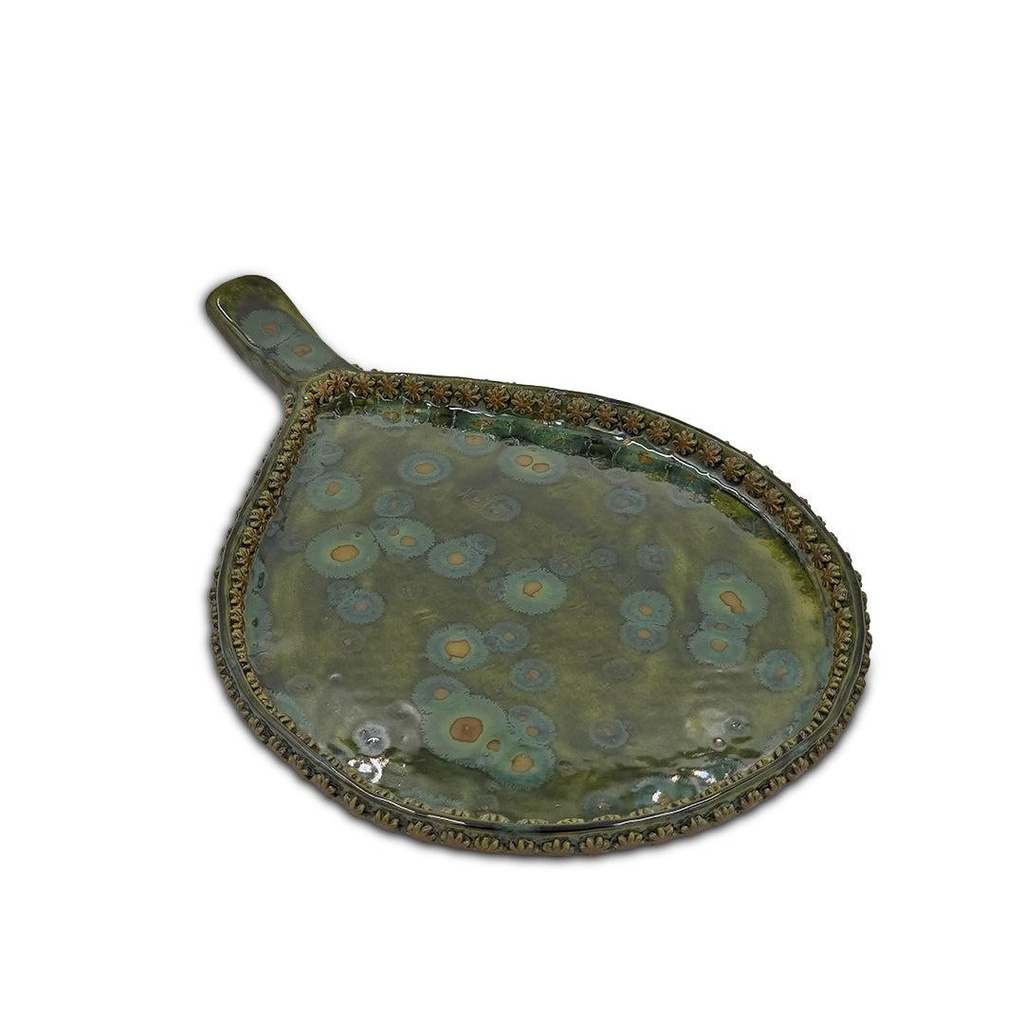 Vintage Sage Green Ceramic Serving Platter with Floral Rim/Serving tray/Ceramic Platter