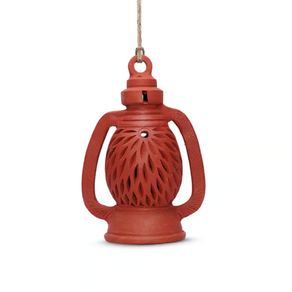 Hanging Terracotta Decorative Lamp | Clay Lamp (Floral)